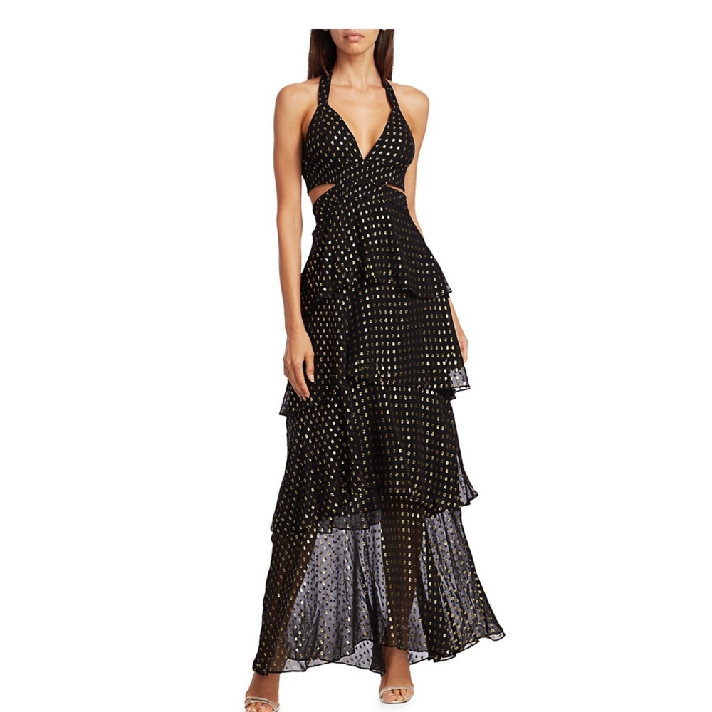 A.L.C. Black Maxi Dress with Gold Dot Print